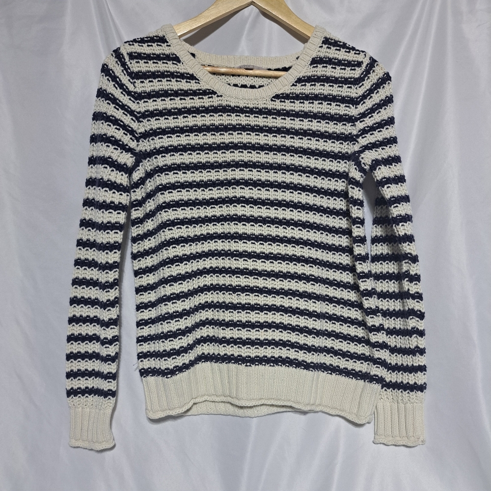 Gap Womens Medium Striped Chunky Crewneck Sweater Navy / White 100%‎ Cotton